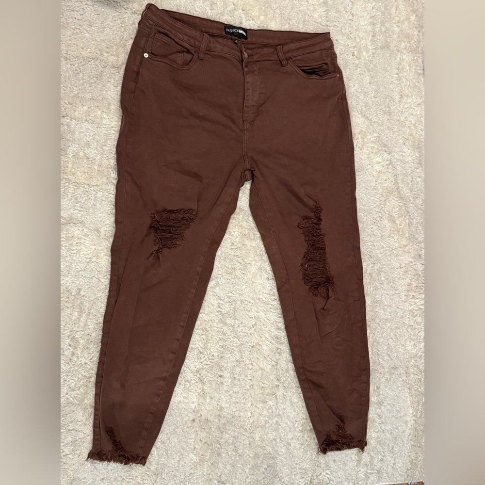 Brown distressed jeans